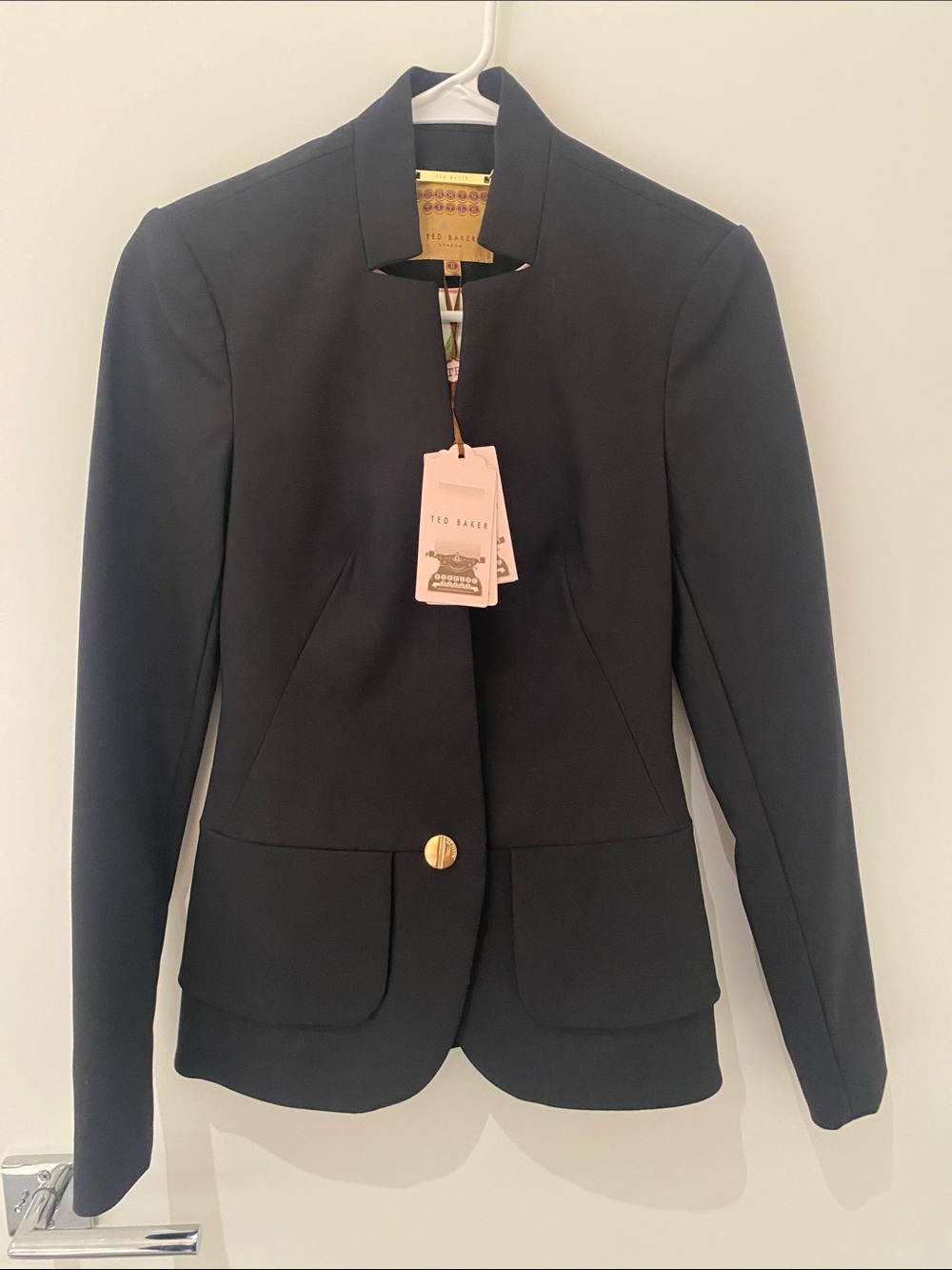 NWT Ted Baker London Single Button Peplum Blazer Black Size 0 (US XXS)